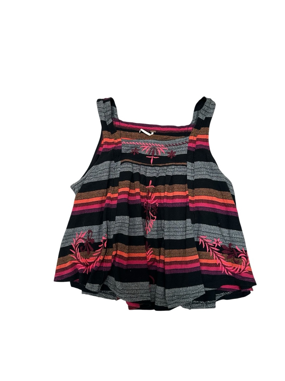 Free People Striped Embroidered Tank Top Black, Grey & Orange